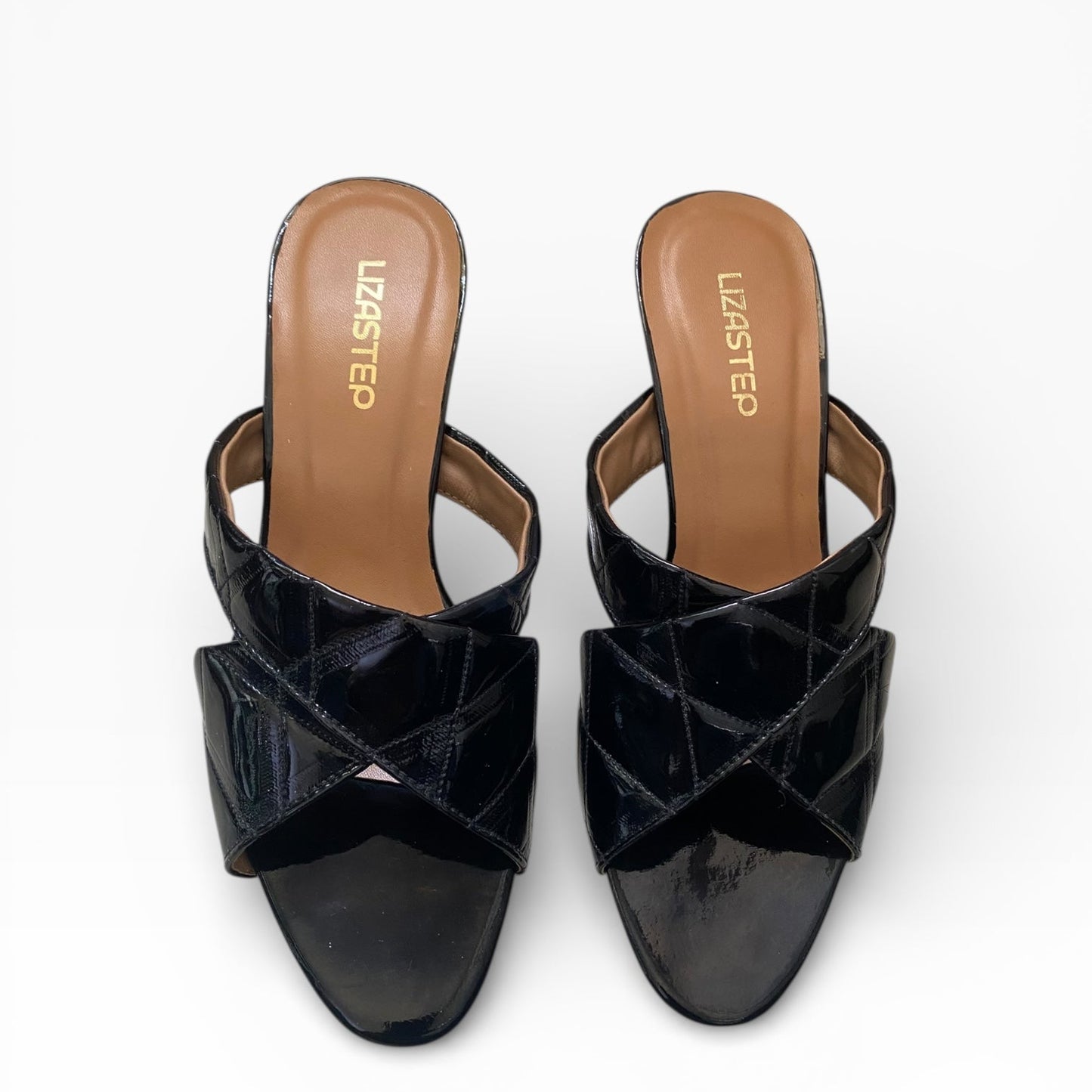 stching cross strap heel - black