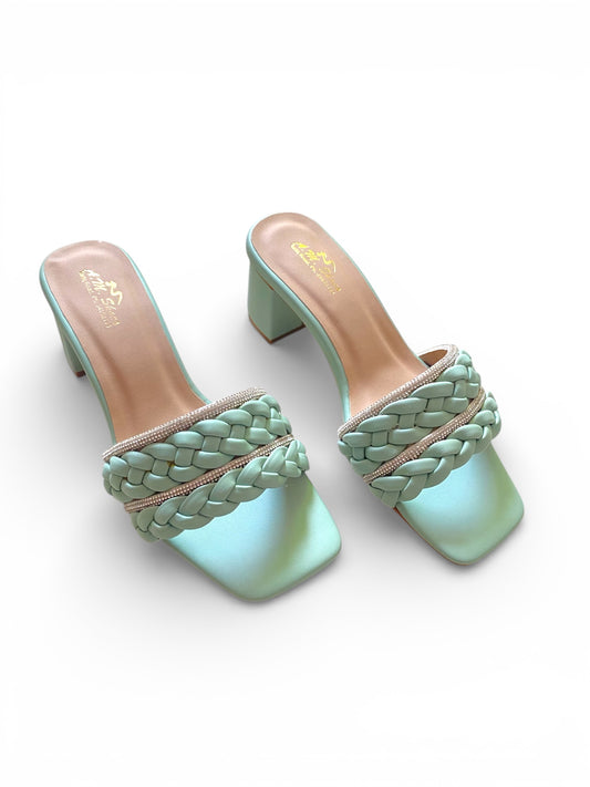 Braided Block Heels - Green