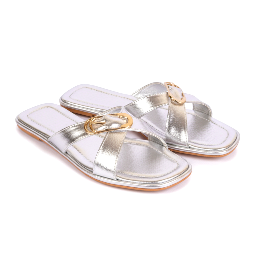 470 silver cross strap flats