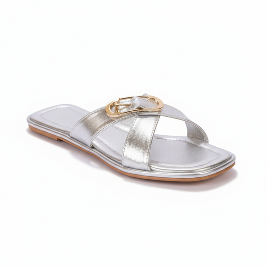 470 silver cross strap flats