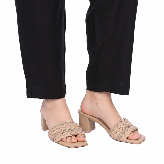 Beige Braided Block Heels