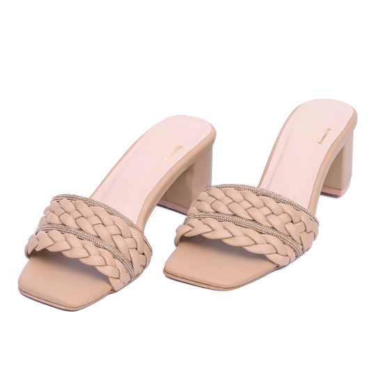 Beige Braided Block Heels
