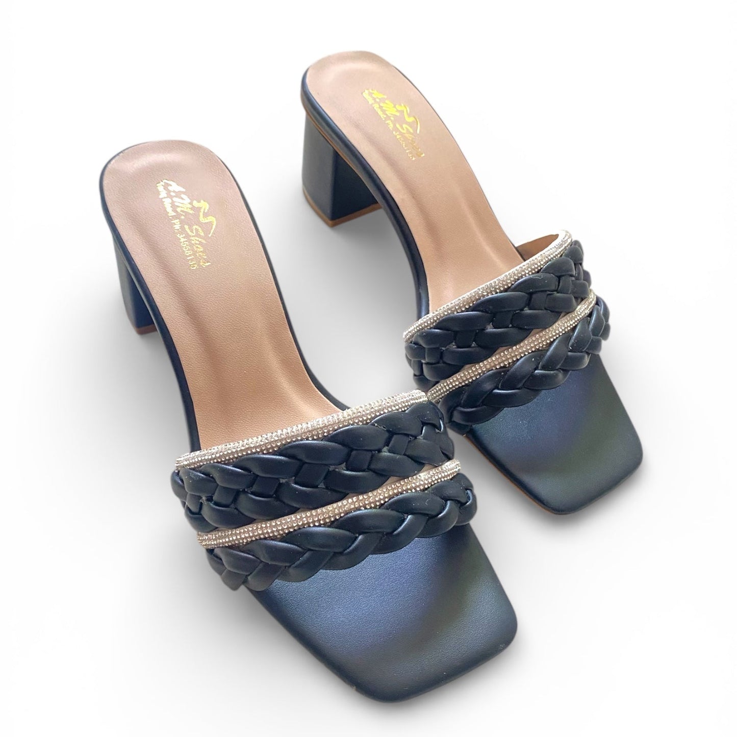 Braided Block Heels -black