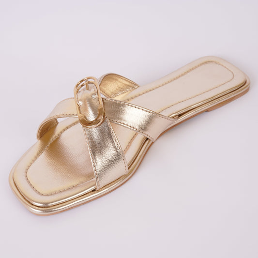 470 gold cross strap flats