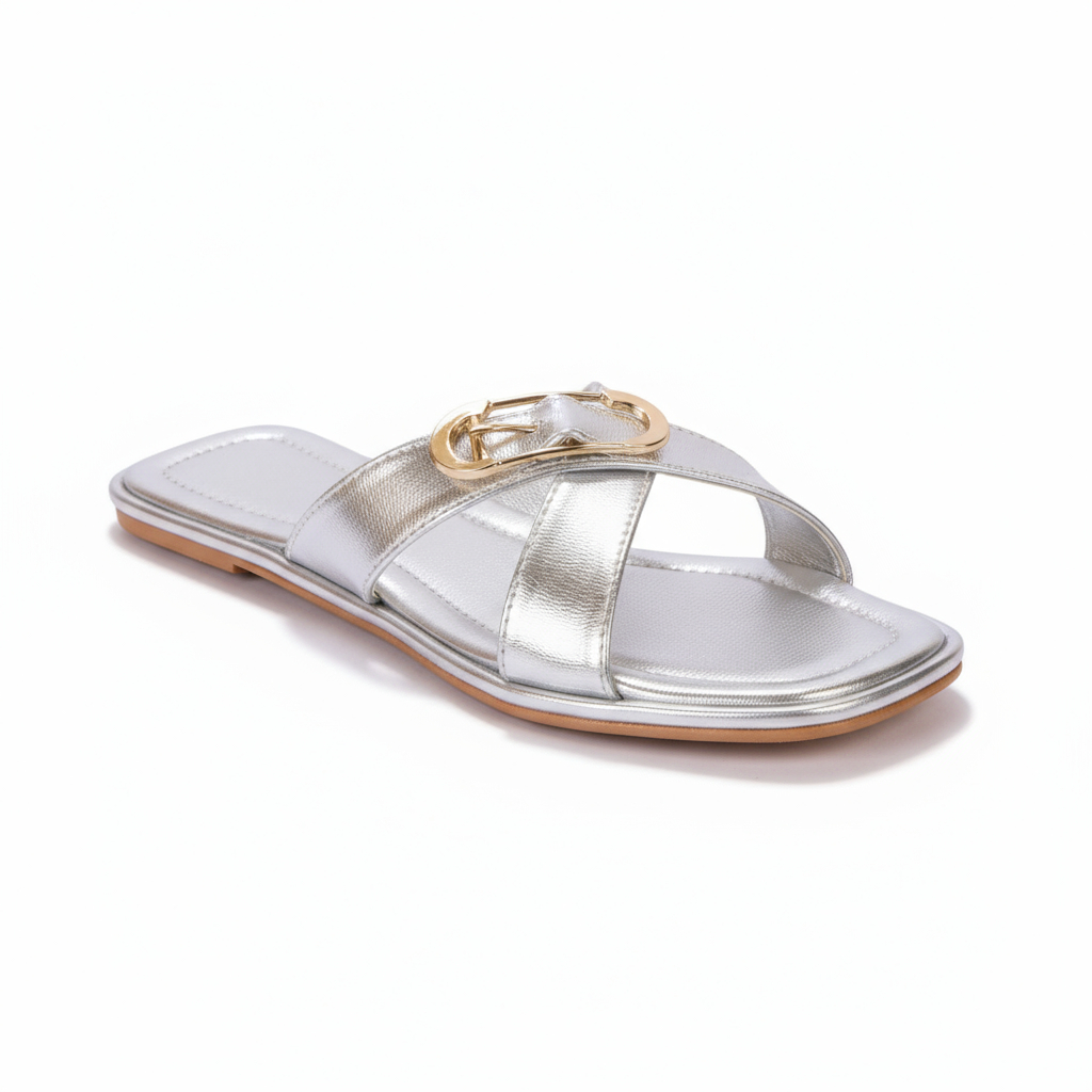 470 silver cross strap flats